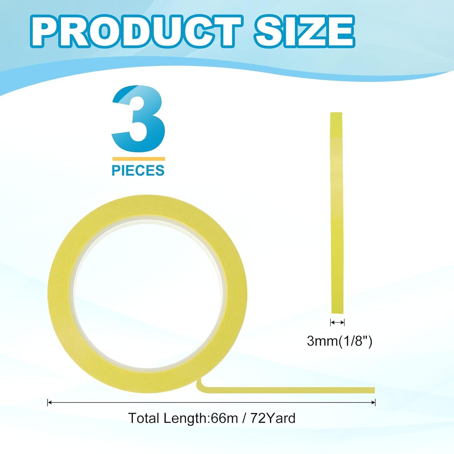 MECCANIXITY Whiteboard Tape 1/8" x 72 Yard Pinstripe Graphic Chart Line Grid Marking Tapes for Classroom Office Dry Erase Board Art, Light Yellow, Pack of 3