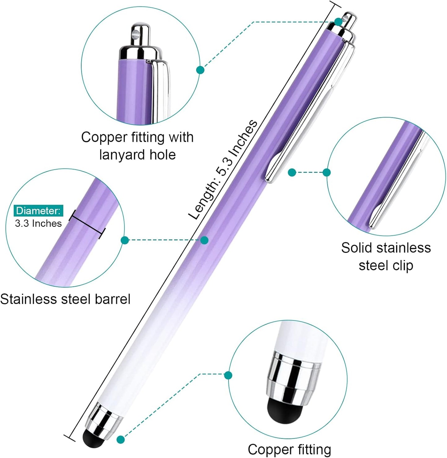 Stylus for Touch Screen, 3 Pcs Stylus Pens and 12 Extra Replaceable Rubber Tips (Gradient Pink/Purple/Blue)