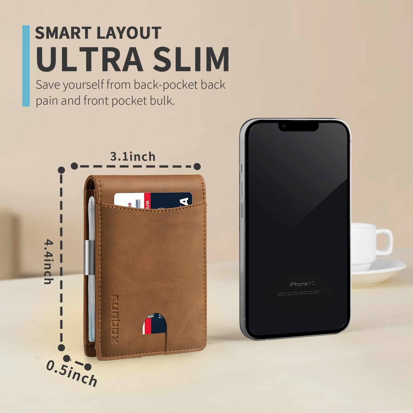 RUNBOX Money Clip Slim Wallets for Men RFID Blocking 11 Card Holder Minimalist Small Leather Bifold Men's Front Pocket Wallet Gift Box