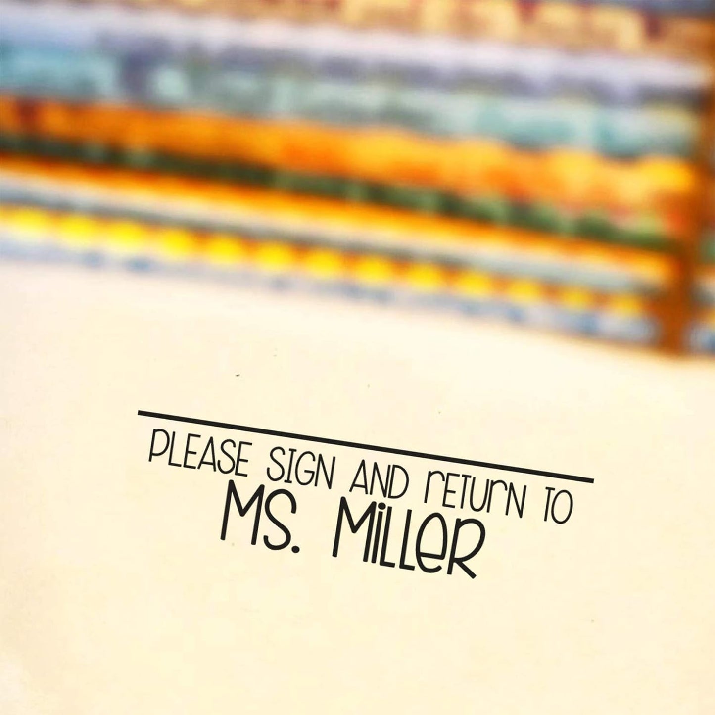 Custom Self-Inking stamps with 49 fun designs for easy grading. Great for Classroom, Teacher, & Library Bookmarks. Includes "Please Sign and Return" & Xtra Large options