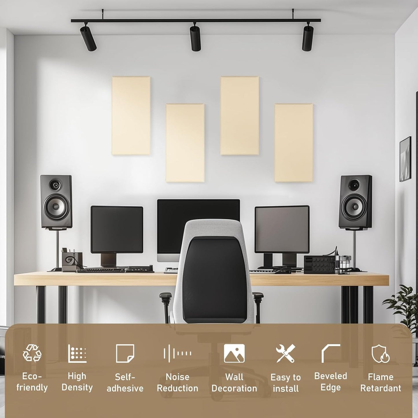 Fabric Sound Proof Foam Absorbing Acoustic Wall Panels 23.6’’x11.8’’ 4PCS Noise Cancelling for Room Home Studio Office Theater, Beige