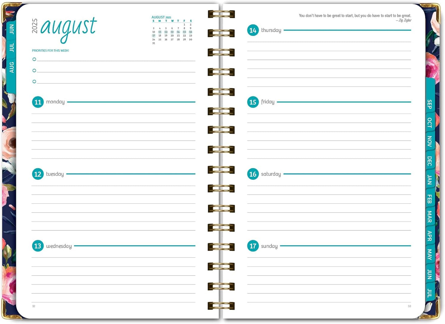 HARDCOVER Academic Year 2025-2026 Planner: (June 2025 Through July 2026) 5.5"x8" Daily Weekly Monthly Planner Yearly Agenda. Bookmark, Pocket Folder and Sticky Note Set (Small Navy Floral)
