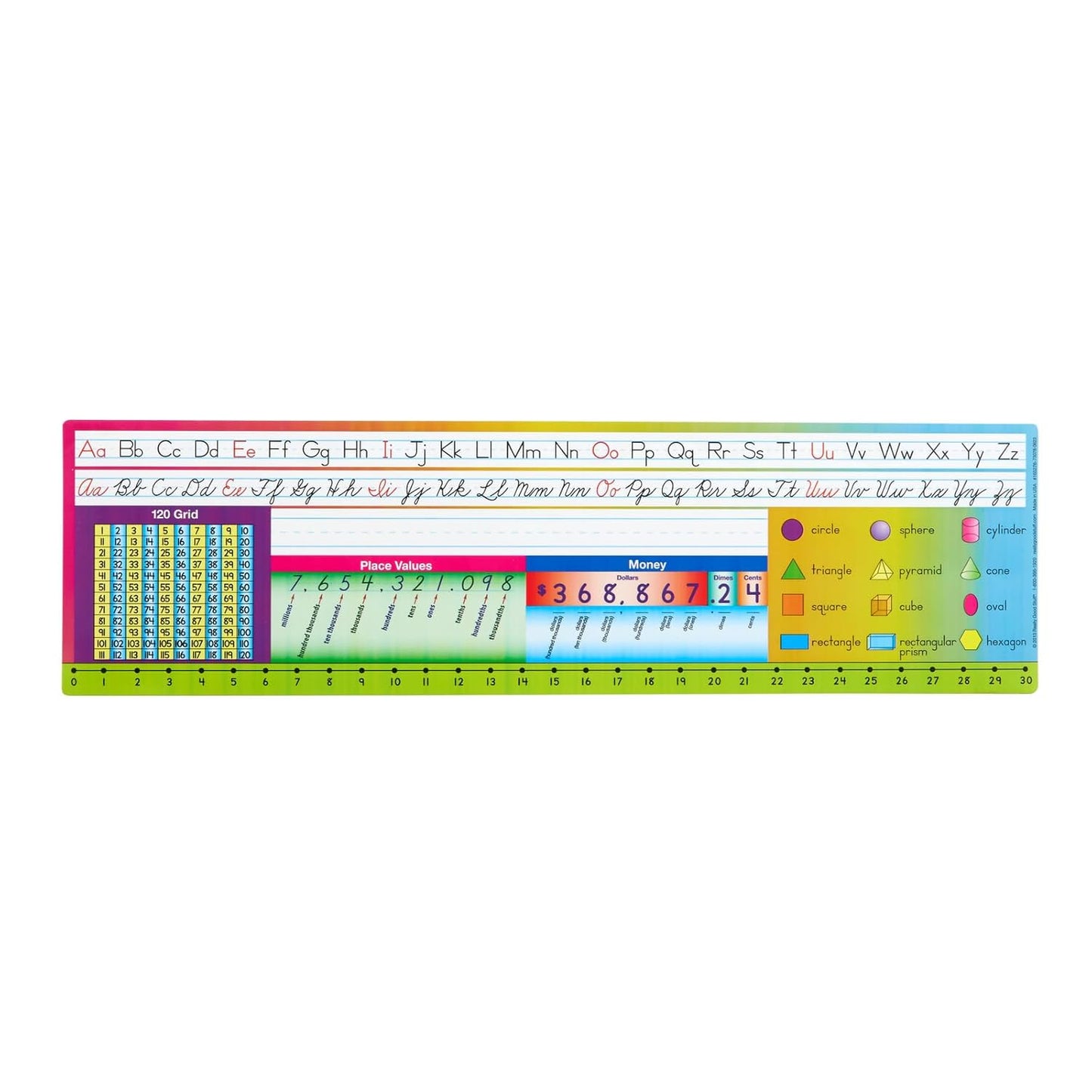 Really Good Stuff 24PK Zaner-Bloser Self-Adhesive Vinyl Desktop Reference Nameplate with Numbers, Grid, Shapes, Money-Traditional Manuscript Name Tags