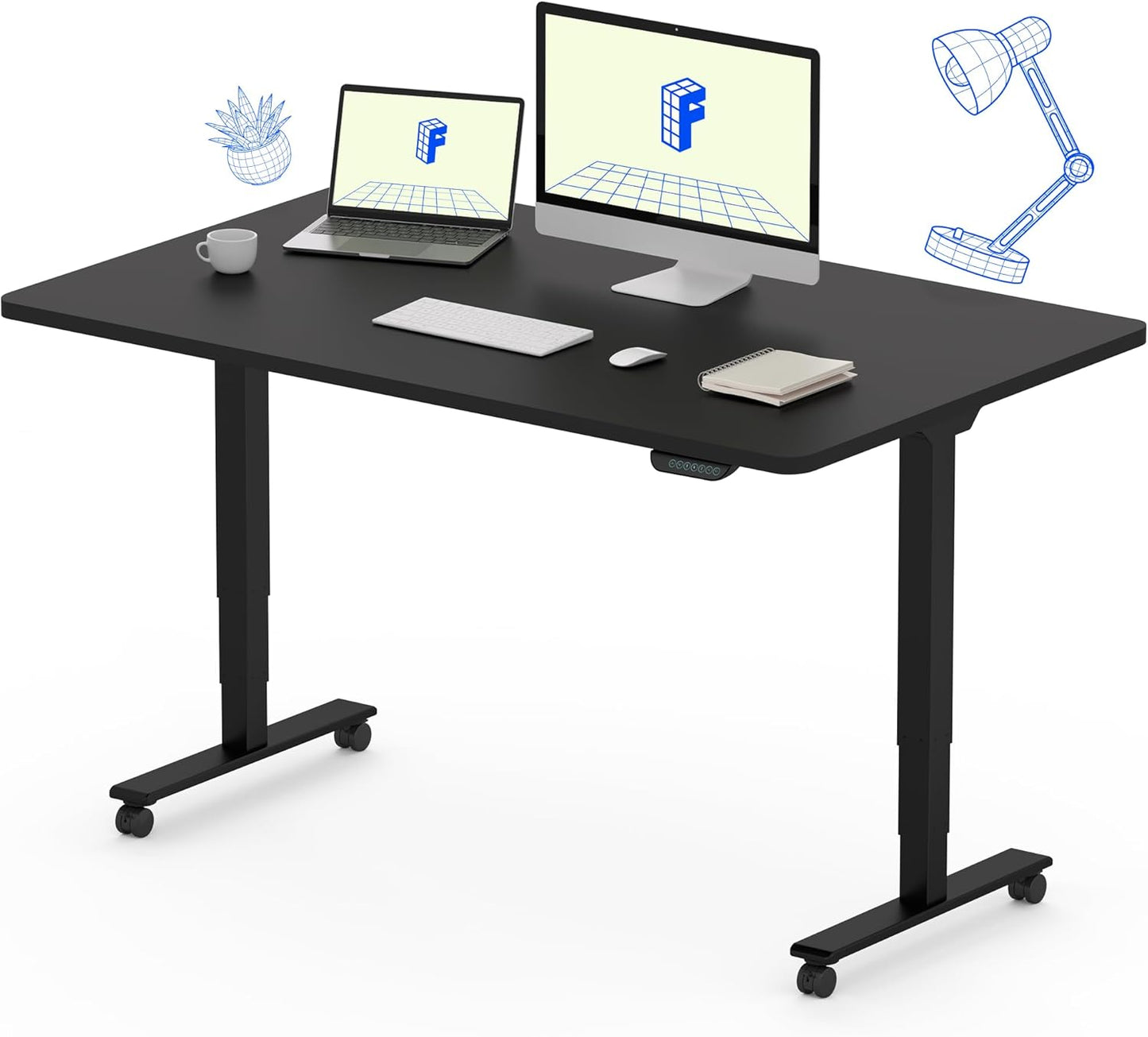 FLEXISPOT E6 MAX Dual Motor 3 Stages Standing Desk 48x30 Inch Whole-Piece Board Electric Height Adjustable Stand Up Desk 150KG Load Capacity(Black Frame + Black Desktop)