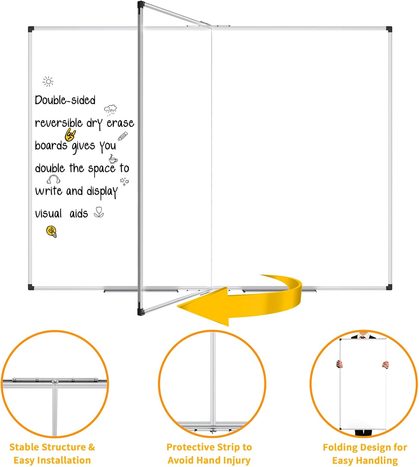 XBoard Magnetic Whiteboard 72 x 48 Inch | Giant Foldable Dry Erase White Board for Wall with Marker Tray 6' x 4' | Extra Large Aluminum Frame Folding Message Presentation Board