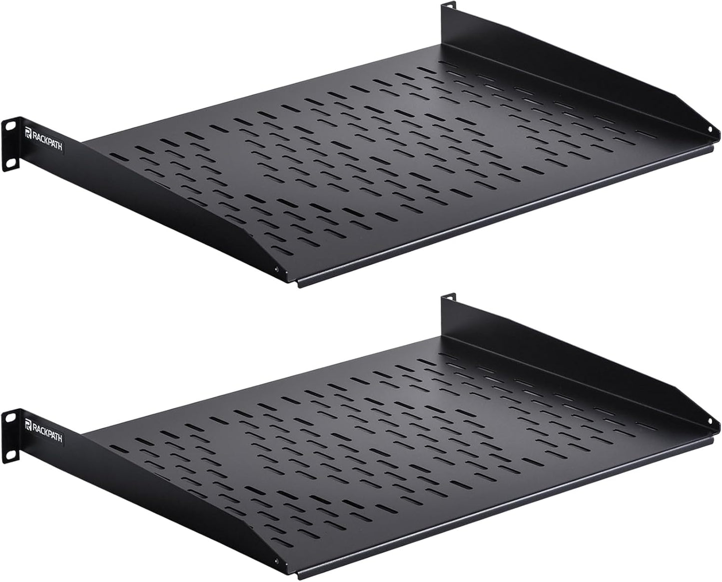 RackPath 1U Cantilever Universal Rack Shelf - 14in Deep – Rackmount Shelf for 19’’ AV/Network Equipment Racks – 55lbs Capacity - 2Pack