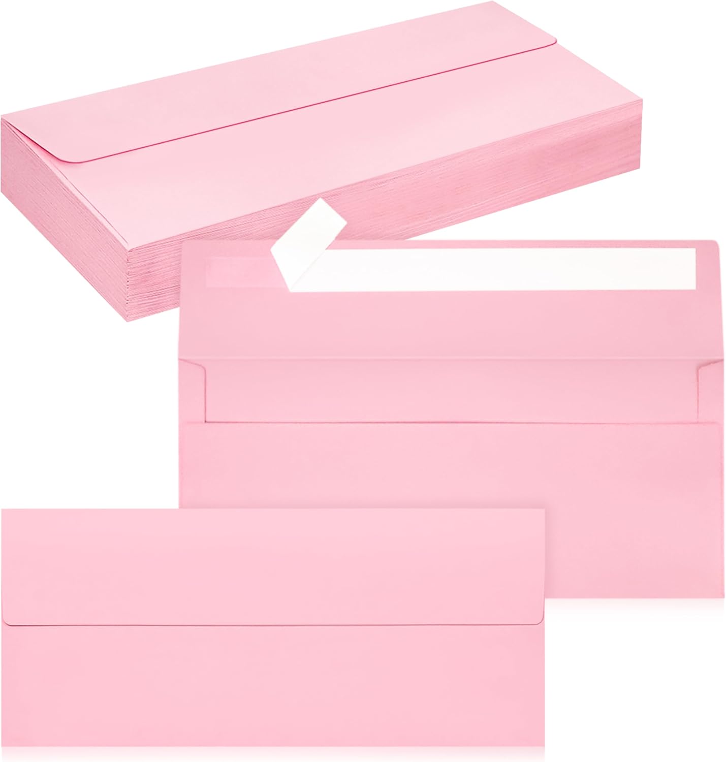 50 Pack #10 Business Envelopes, Self Seal Standard Pink Envelopes for Secure Business & Legal Mailing, Office, Checks, Letter, Invoices, 4 1/8 x 9 1/2 Inches