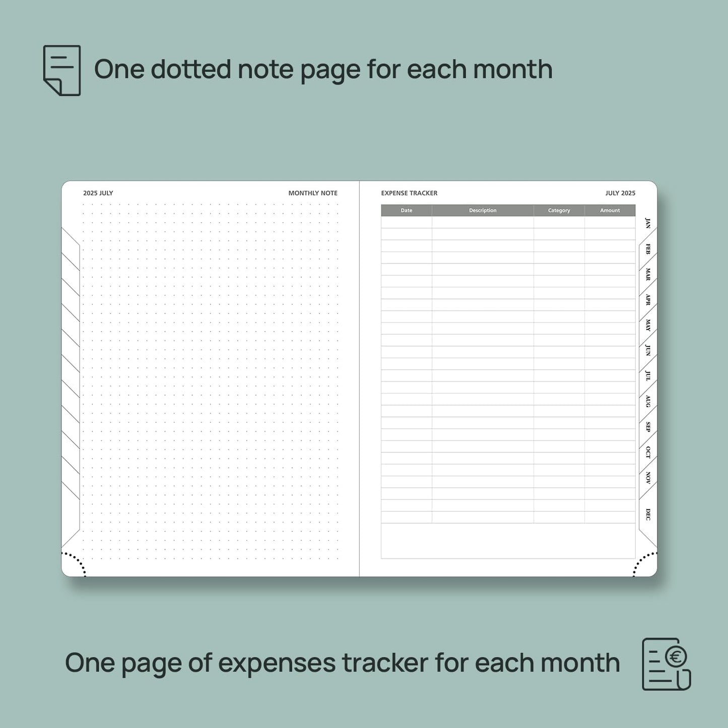 POPRUN Monthly Planner 2025-2026 (Medium- 6.5'' x 8.5'' Soft Cover), 18-Month Calendar Book (Jul.2025-Dec.2026), Calendar Planner with Monthly Tabs & Pocket, 100 GSM Paper - Green