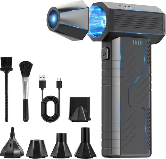 Compressed Air Duster, 8000mAh 130,000 RPM Keyboard Cleaner, Replace Compressed air can, Computer Accessories for Outdoors, PC, Electronics, Snow and Car Dust Off(Deep Black)