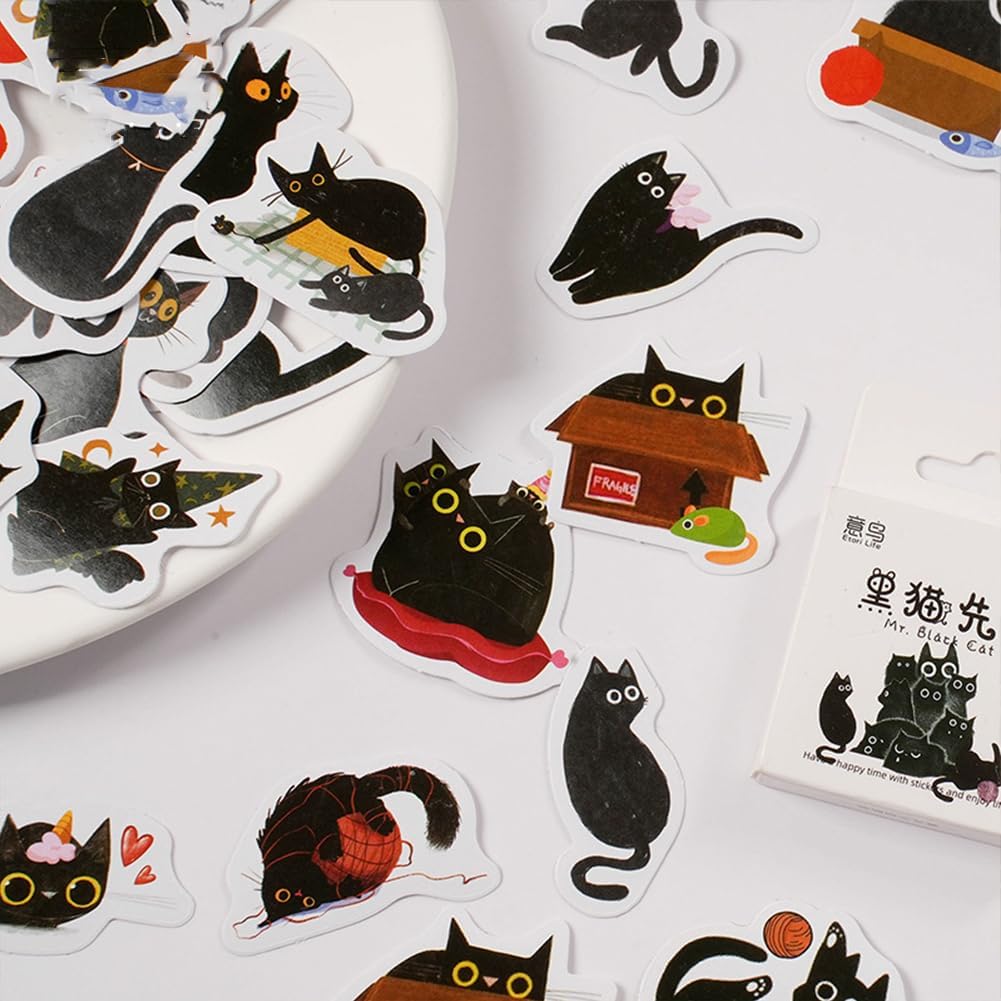 46Pcs Cute Cat Stickers for Scrapbooking Journaling Water Bottle Kids Laptop Diary Planners Collage Envelope Phone Case Art Crafts DIY Decoration