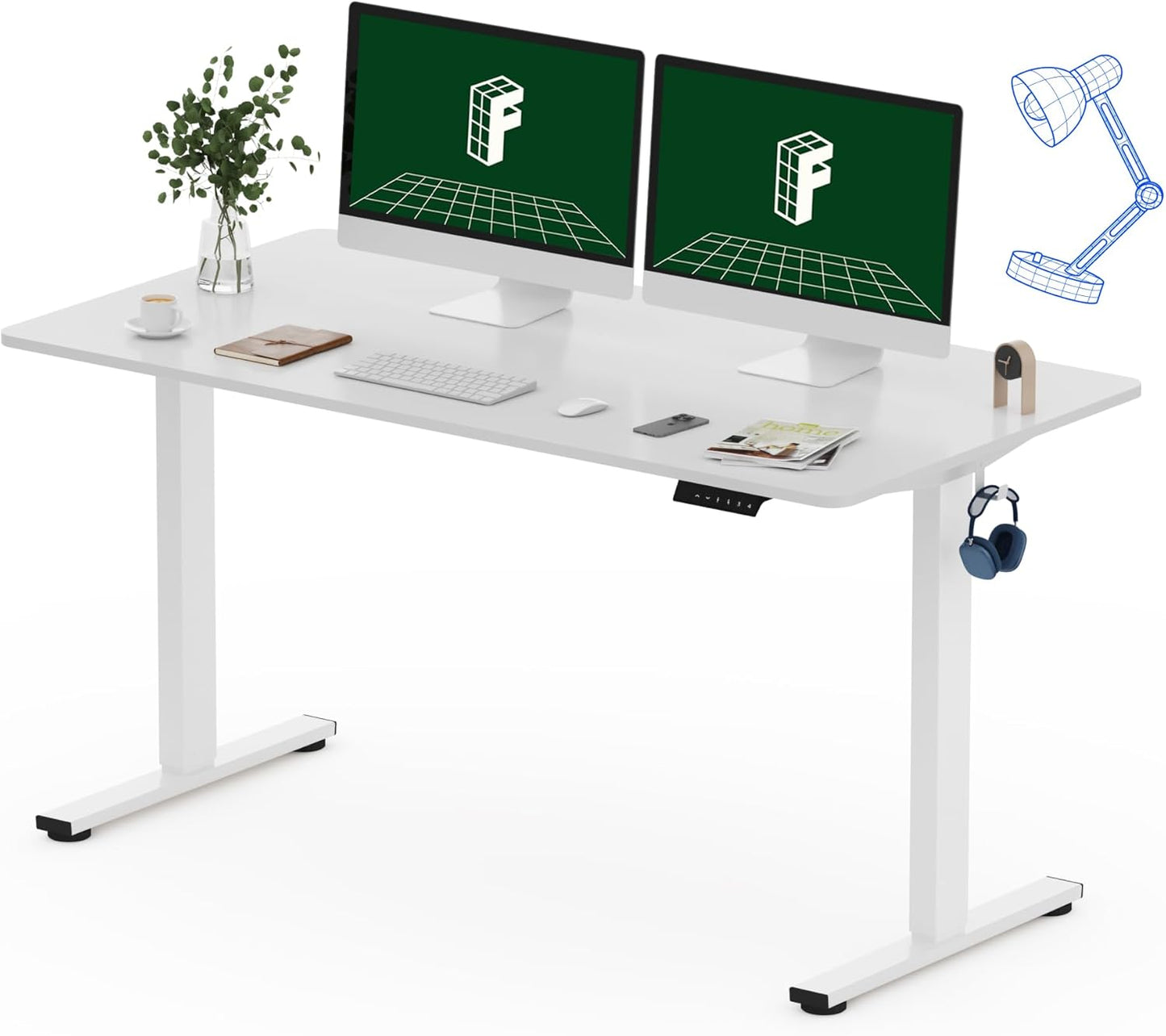 FLEXISPOT One-Piece Electric Standing Desk, 55 x 28 Inches Adjustable Desk with Seamless Desktop, Memory Controller Height Adjustment (White Frame + White Desktop, 2 Packages)