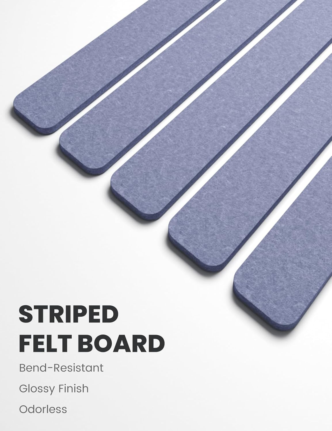 Cork Board Alternative Felt Strip Board 5-Pack 13"x2", Office Pin Board with 35 Push Pins, Adhesive Install for Bedroom Door & Home Office(Soft Periwinkle)
