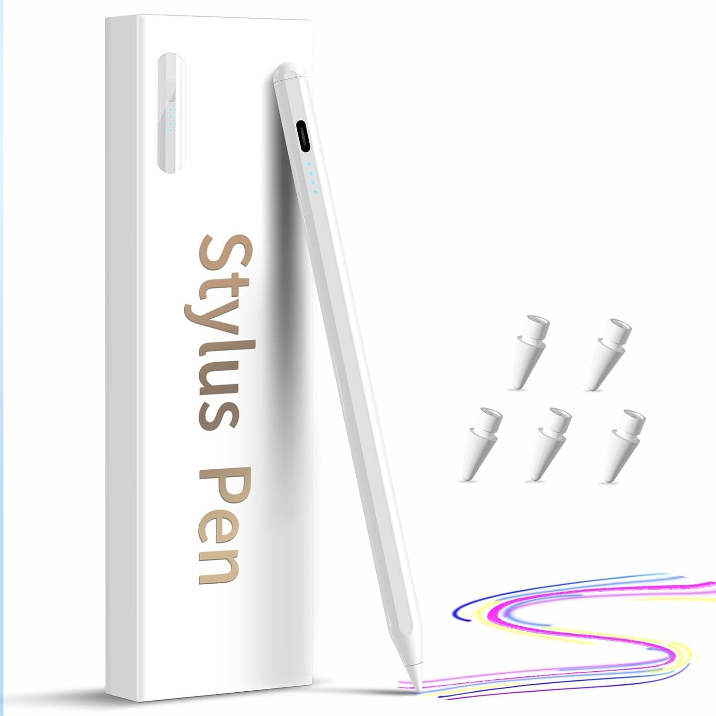 Stylus Pen for iPad,(2018-2025) Fast Charge with Tilt Sensitivity & Palm Rejection iPad Pro 11"/12.9", iPad mini 5/6, iPad Air 3/4/5, 6/7/8/9/10 (White)