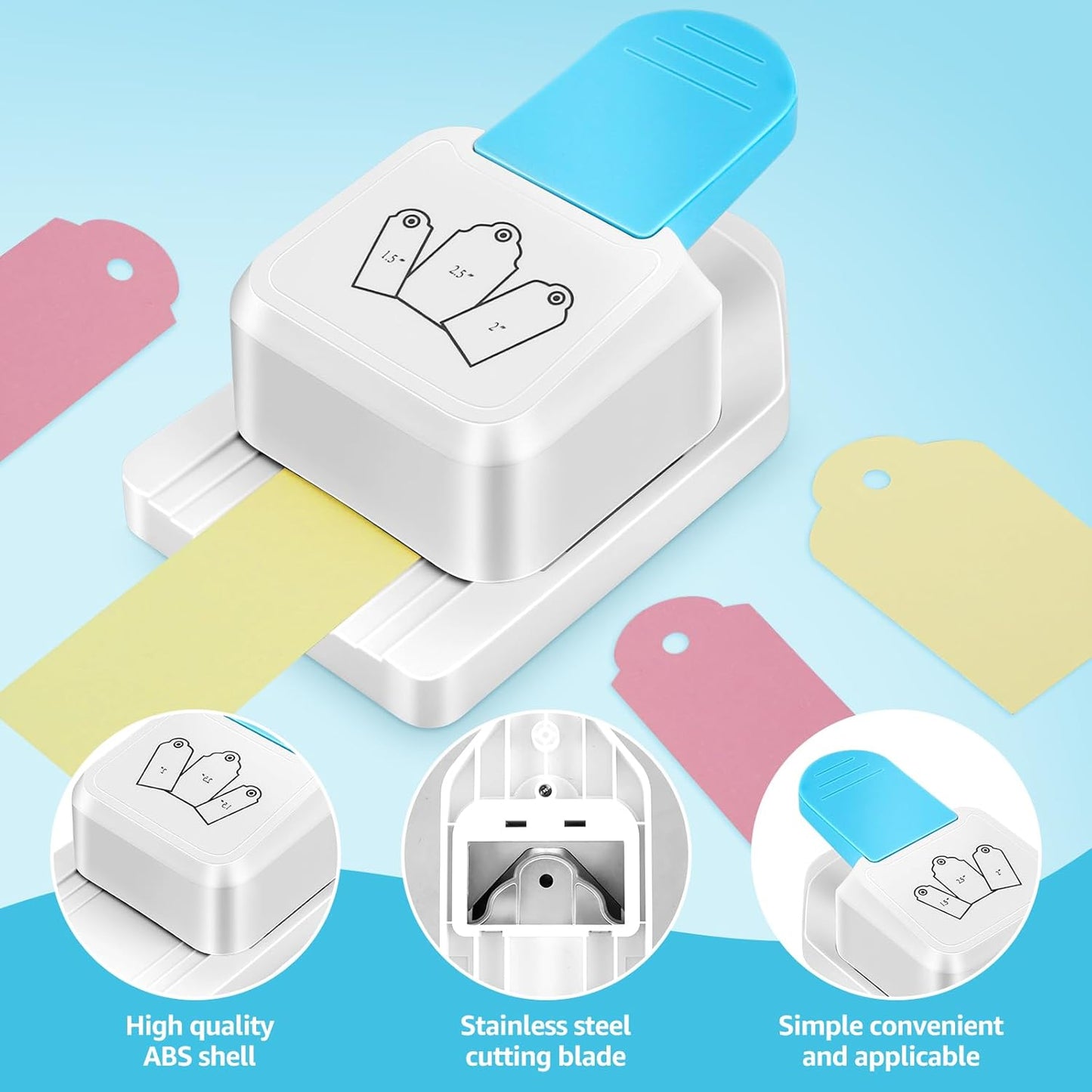 3 in 1 Craft Tag Punch, 1.5/2/2.5 Inch Gift Tag Paper Punches for Tags DIY Scrapbooking Craft, DIY-Projects Puncher for Card Making Scrapbooking Supplies, 1PC Blue