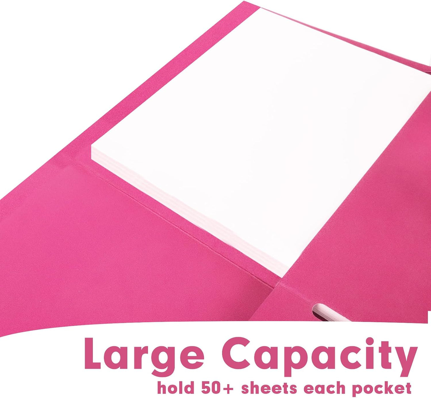 Two Pocket Folders, RAZCC 50 Pack 2 Pocket Folders Fit Letter Size Paper, Paper Folders with Pockets for School Office Business Home, Magenta