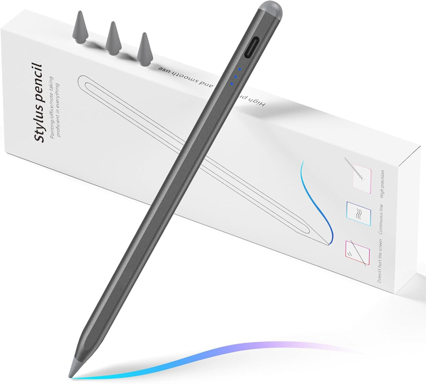 Stylus Pen for iPad, Fast Charging Pencil for Pad with Palm Rejection, Tilt Sensitivity for iPad 6-10, Pro 11"/12.9"/M4, Air 3/4/5/M2, Mini 5/6, Gray