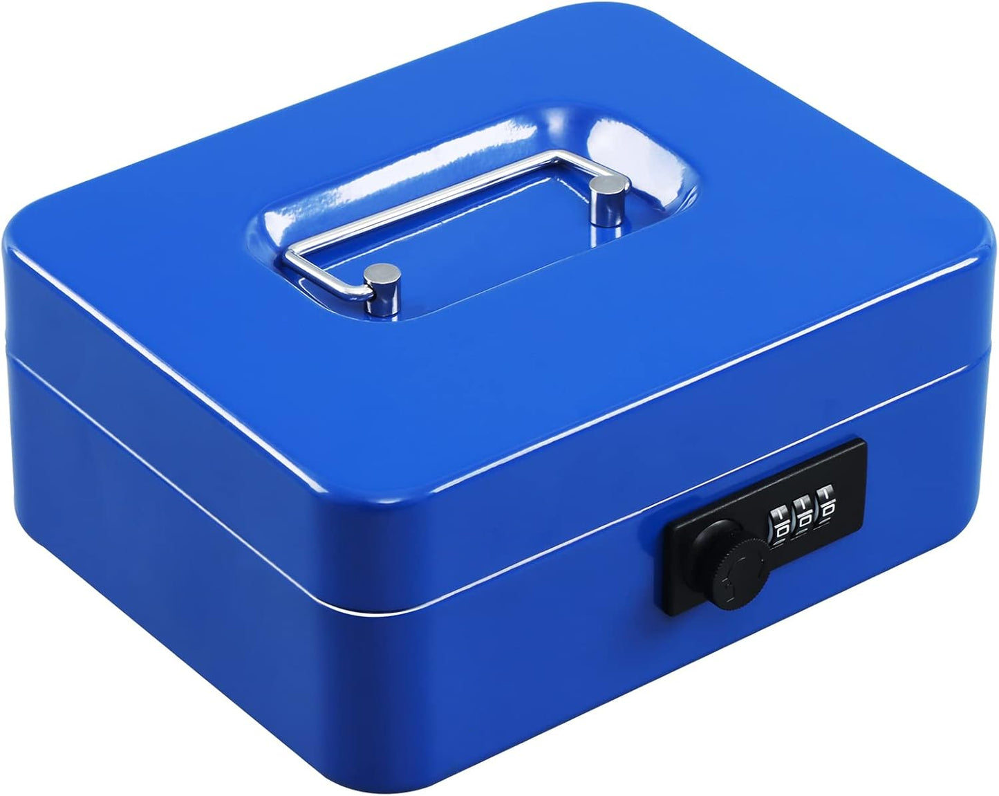 xydled Steel Cash Box Safe with Combination Lock,Money Safe Box with Removable Coin Tray,Medium,7.87"x 6.30"x 3.54",Blue