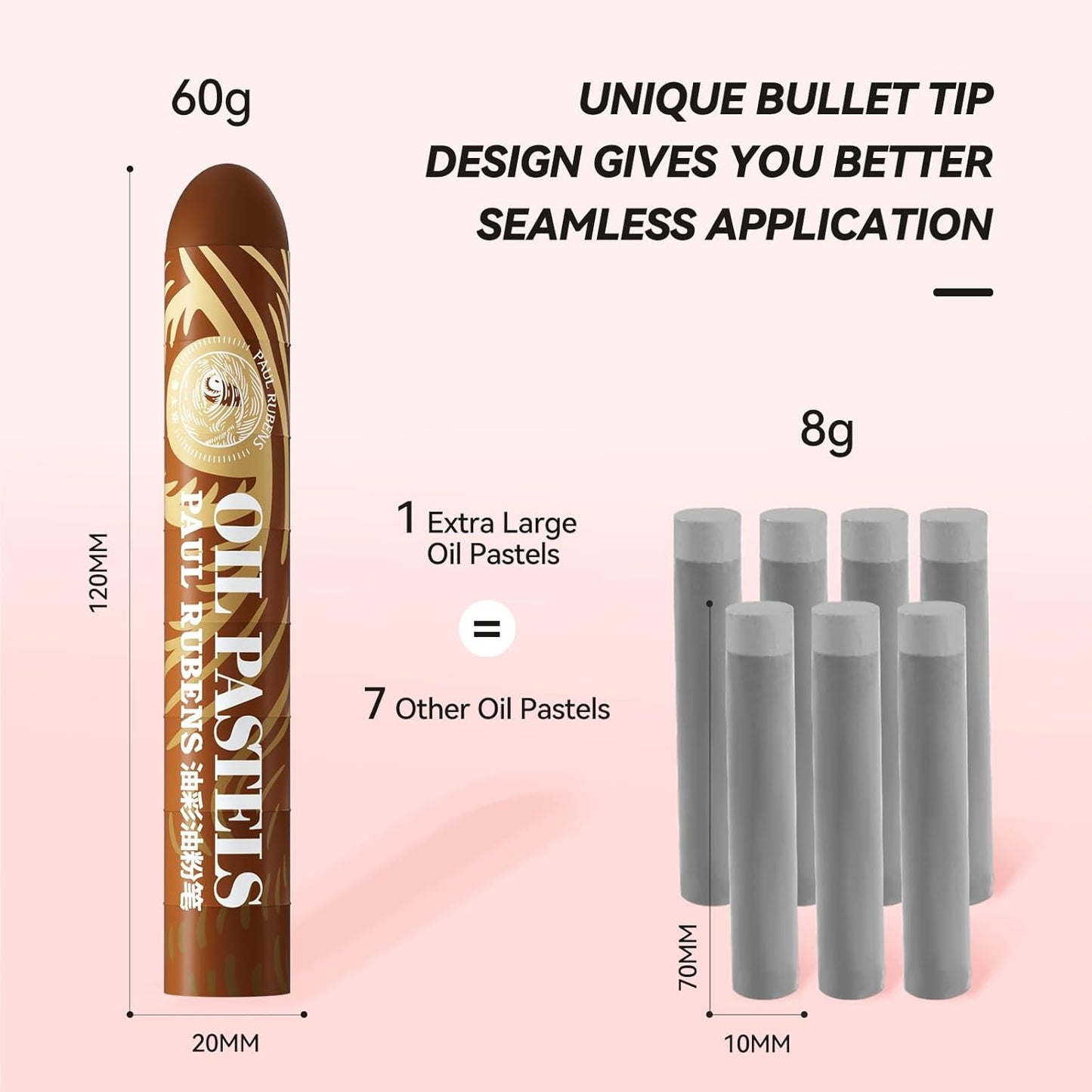 Paul Rubens Large Oil Pastels Set - 12 Portrait Colors (0.79" x 4.72" Jumbo Sticks), Vibrant, Creamy Texture and Blends Easily for Artists, Students and Professionals, Ideal for Filling in Large Areas