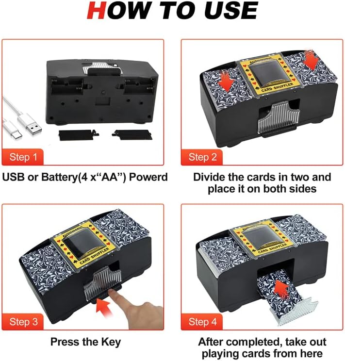 Automatic Card Shufflers 2/6 Deck (Playing Cards Included) - Battery-Operated Electric Shuffler Heavy Duty - Great for Casino, Home & Tournament Use for UNO, Blackjack, Texas Hold'em, Phase 10