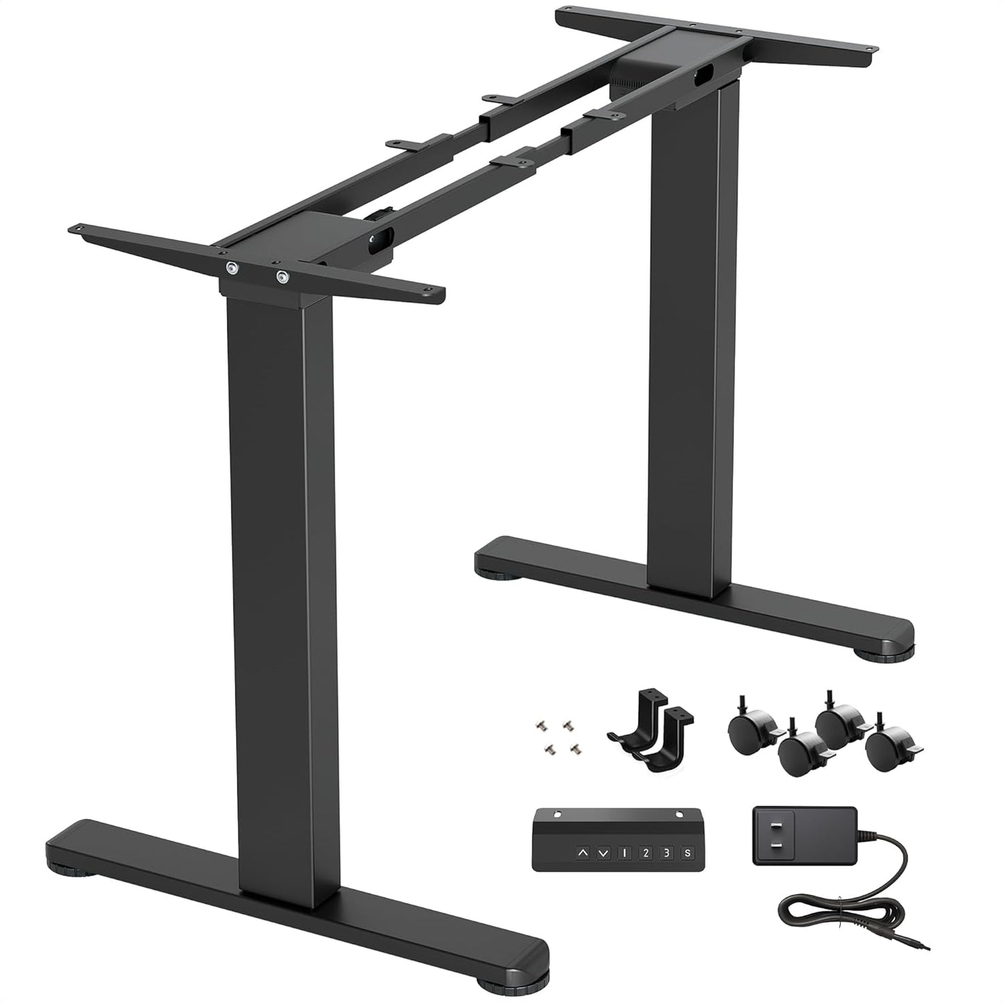 Claiks Dual Motor Standing Desk Frame, Electric Stand Up Desk Legs Frame Workstation Up to 63",T-Shaped Adjustable Standing Computer Desk for Home and Office, (Black Frame only)