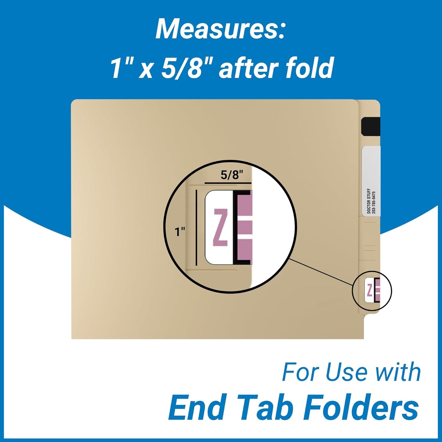 Doctor Stuff - File Folder Labels, Alphabet Letter Z, Compatible with Smead BCCR/BCCS - TPAM Series Alpha Stickers Lilac, 1" x 1-1/4", 500/Roll