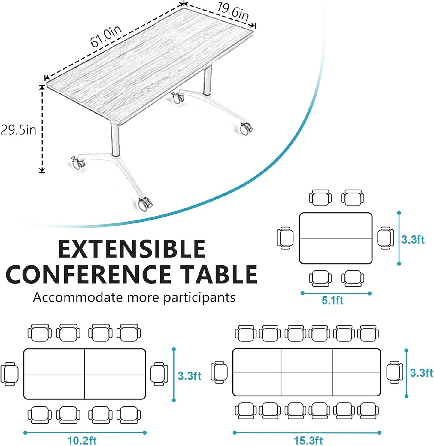 Conference Room Table, Folding Conference Tables,Thicken Grey Tabletop,Flip Top Wooden Seminar Meeting Room Table for Conference Room Offices (4, White, 61.0“)