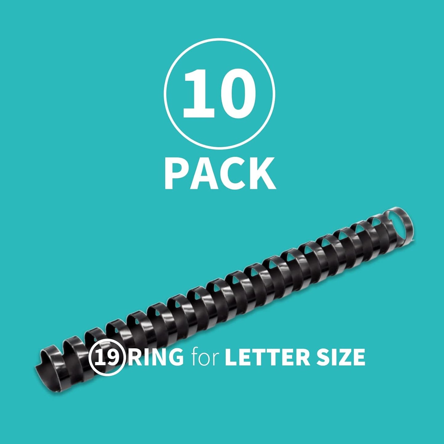 Binditek 10 Pack Plastic Comb Binding Spines, 1 Inch Diameter, 225 Sheet Capacity, Letter Size, Black Binding Comb, for Students and Coworkers