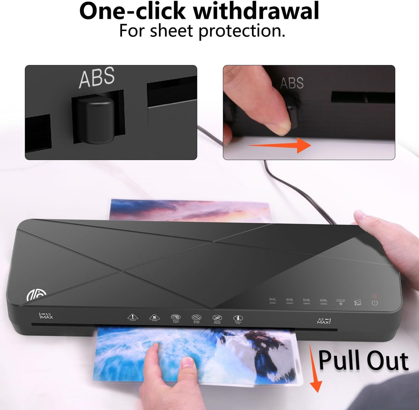 Crenova Laminator Machine 13 inch, Laminating Machine 60s Quick Warm Up Auto Off, Cold Hot Lamination Machine with ABS Jam Free, Laminator for Home Office School, Black