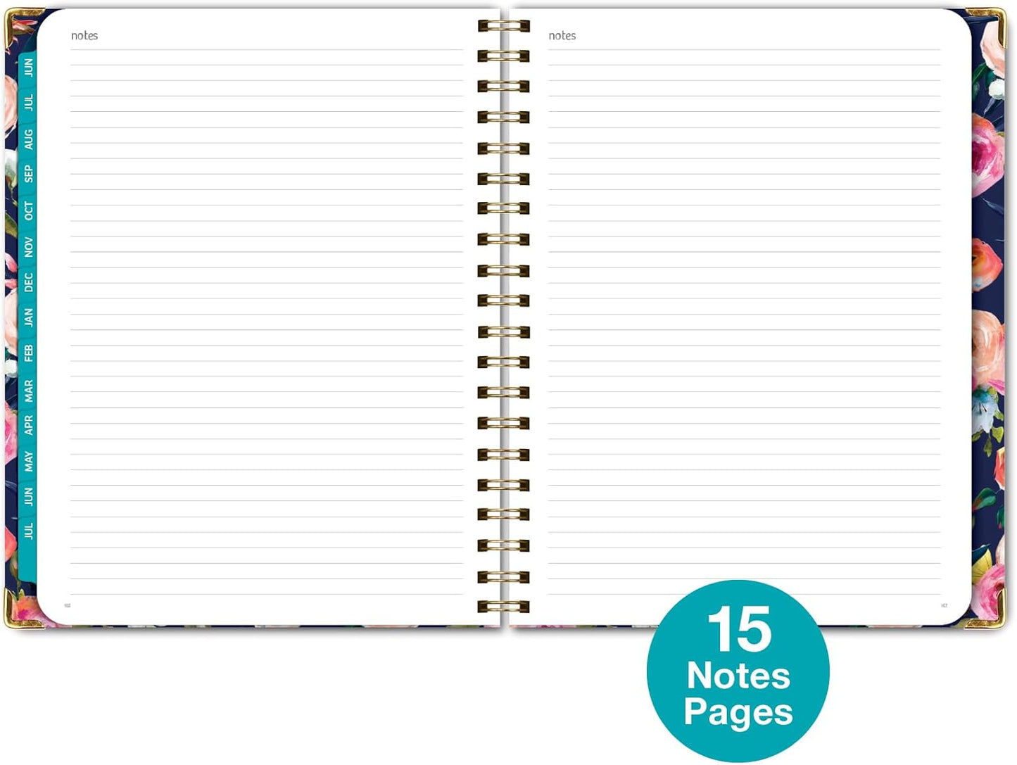 HARDCOVER Academic Year 2025-2026 Planner: (June 2025 Through July 2026) 8.5"x11" Daily Weekly Monthly Planner Yearly Agenda. Bookmark, Pocket Folder and Sticky Note Set (Small Navy Floral)