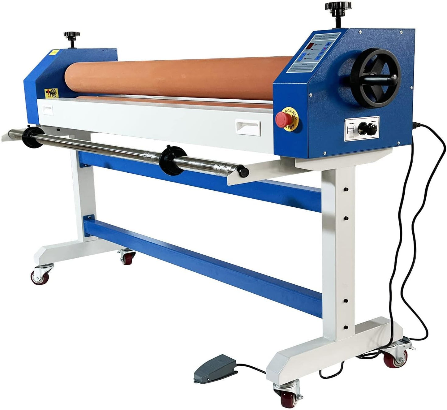 Electric Manual Cold Laminator, Movable 63IN/1600MM Wide Format Large Roll Laminating Machine Rubber Roller with Frame for Office Film Photo Vinyl Poster Laminating