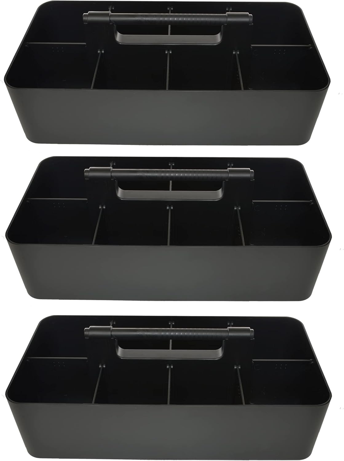 -Large Portable Caddy, DIY Dividers, 8 Compartments, School Office Supplies Home Business Organizer,Portable Basket with Handle Storage Organizer Modern Made in USA (3 PACK, Black)