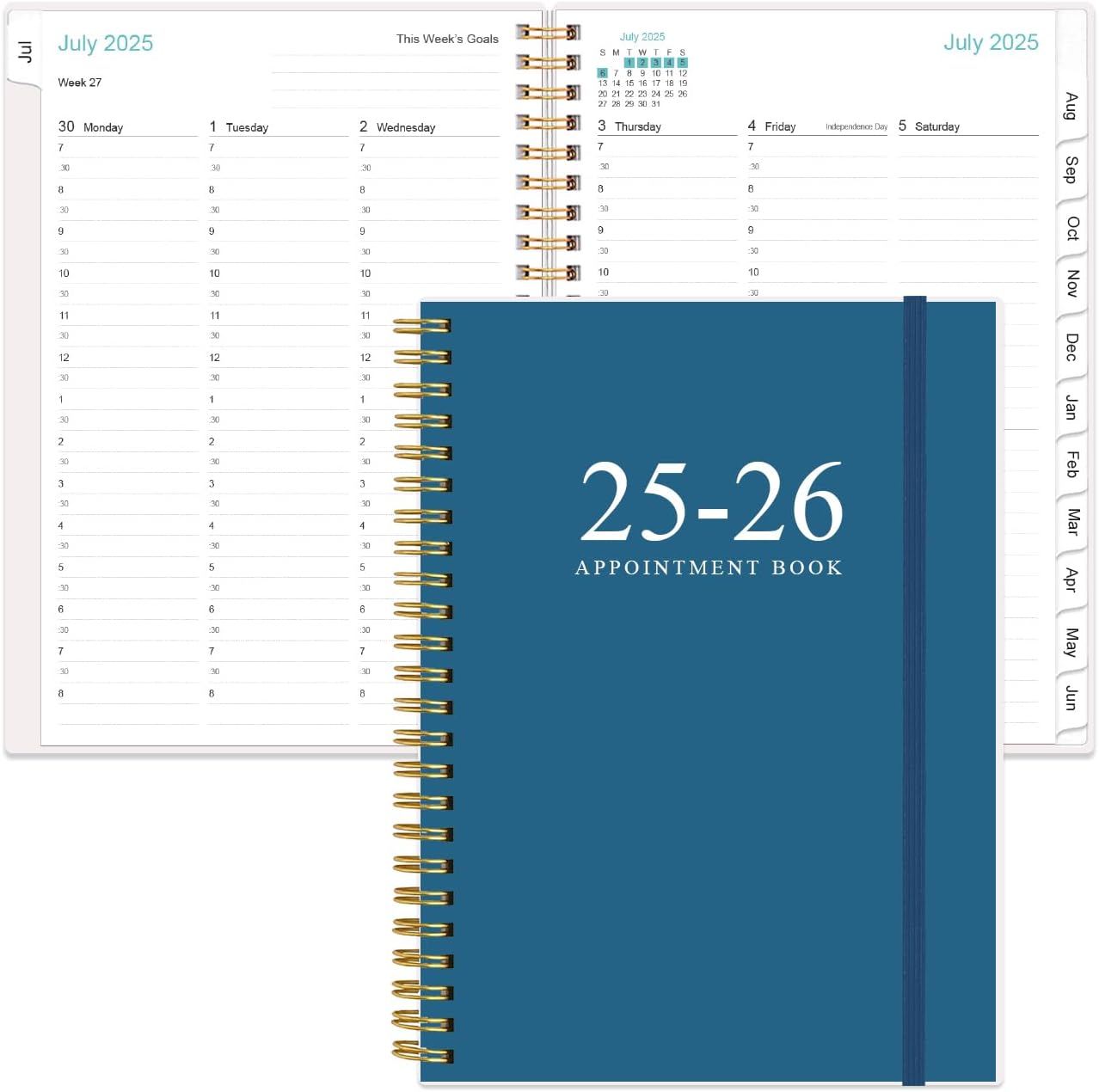 2025-2026 Appointment Book & Planner - Hourly Planner from July 2025 - June 2026, Weekly Appointment Book 2025-2026 with 30-Minute Interval, 6.4" x 8.5", Dark Blue