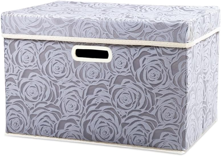 PRANDOM Collapsible Storage Boxes with Lids Fabric Decorative Storage Bins Cubes Organizer Containers Baskets with Cover Handles Divider for Bedroom Closet Living Room 14.9x9.8x9.8 Inch 1 Pack