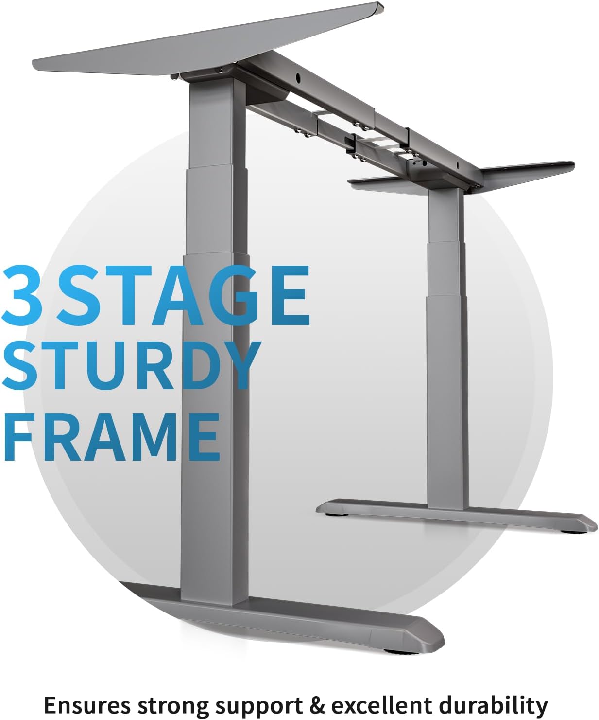 Okin Dual Motor Electric Standing Desk Frame with Memory Controller, Standing Desk Legs Up to 49.3", 3 Stage Off-Center C Feet Adjustable Desk Legs for Home and Office, Silver Frame Only