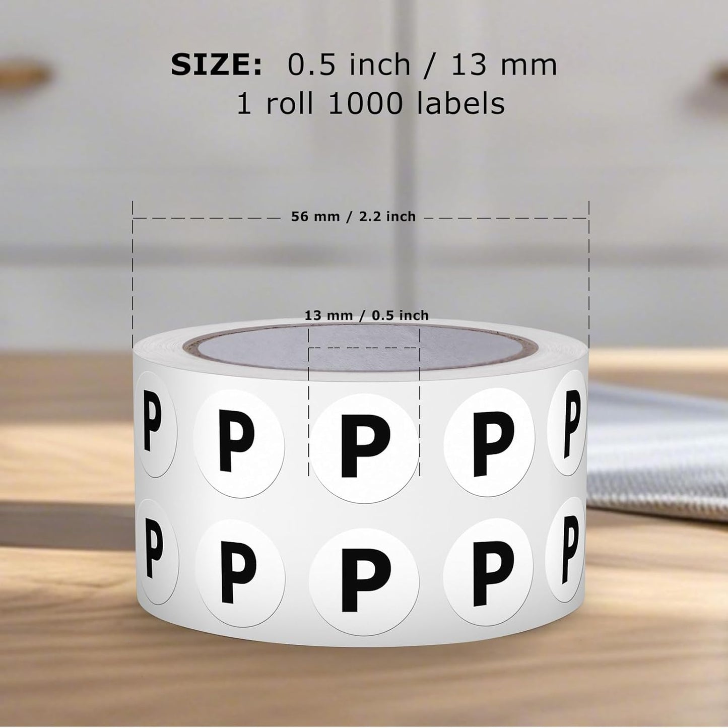 Letter P Round Stickers 0.5 Inch Vinyl Circle Capital Alphabet Labels Self-Adhesive Removable Waterproof Dots Tags for Home Office Inventory 1000 PCS