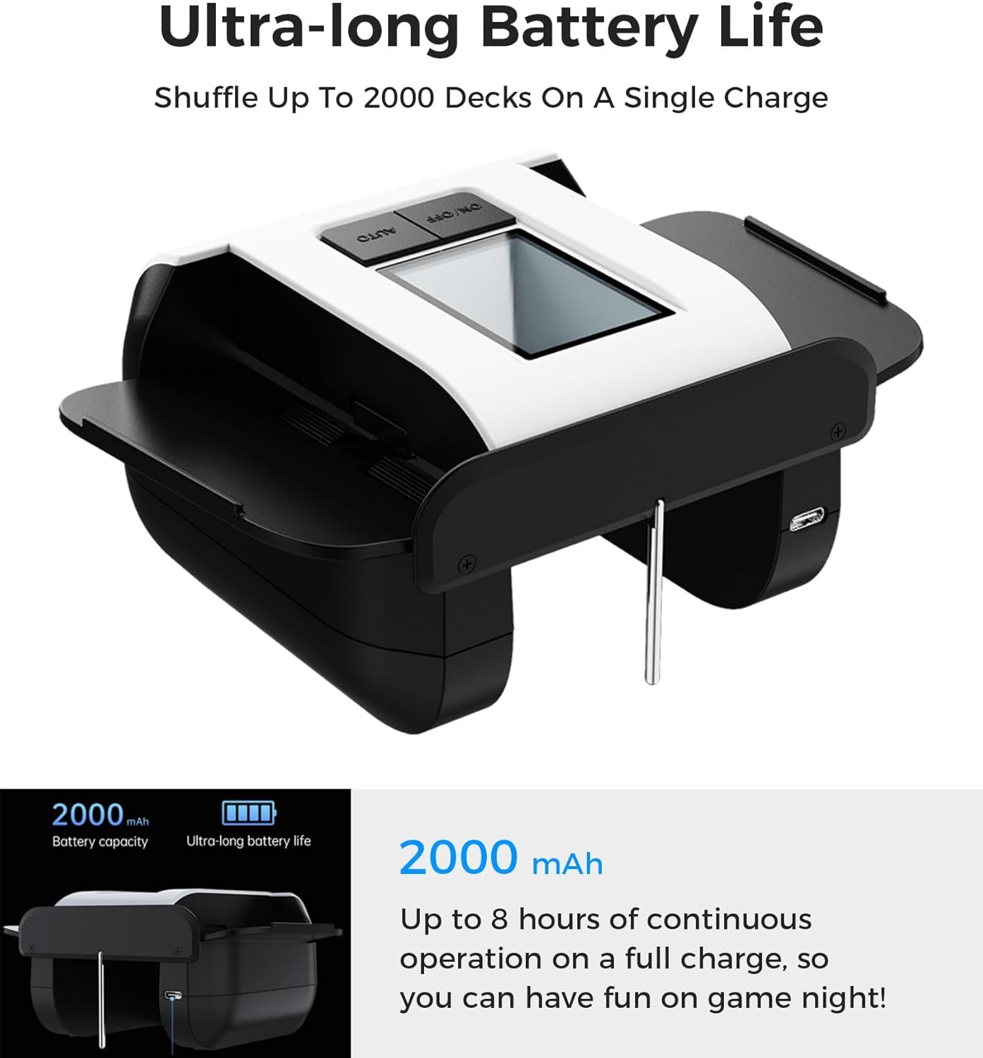 Automatic Card Shuffler for 1-2 Decks, Electric Playing Card Shuffler with Auto & Manual Modes, Low Noise, Rechargeable & Portable Machine for Poker, UNO, Blackjack, Phase 10, Bridge and Casino