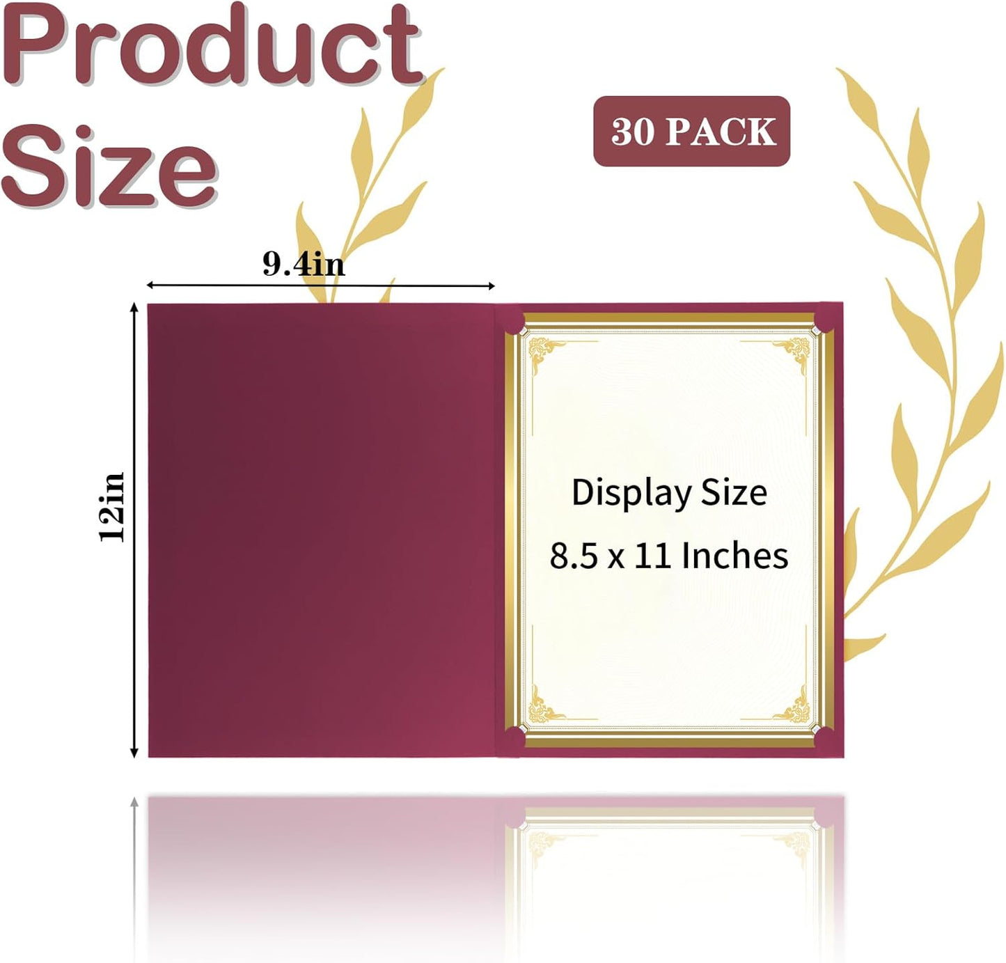 30 Packs Certificate Holders, Burgundy Certificate Covers, Diploma Holders, Certificate Folders with Gold Foil Border for Letter Size 8.5" x 11" Certificates, Diploma, Documents, Award Cover