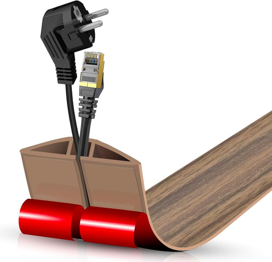 Floor Cord Cover Self Adhesive Cord Hider,3.3FT Cable Management, Extension Strip Protector for Wires, Prevent Cable Trips for Offices, Gyms, Exhibitions Cavity:0.47"(W) x0.35(H) Woodsmokedbrown