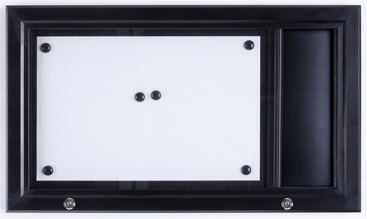 Weather Resistant, Magnetic Surface, Bulletin Board with Swing-Open Locking Door, Wall Mounted, Matte Black Finish Aluminum Frame, with Header, for Indoor Or Outdoor Use