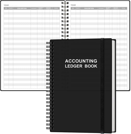 Accounting Ledger Book - A5 Ledger Book for Bookkeeping, Small Businesses & Personal Use, Expense Tracker Notebook for Tracking Money, Expenses, Deposits & Balance, 5.8" x 8.4", Black