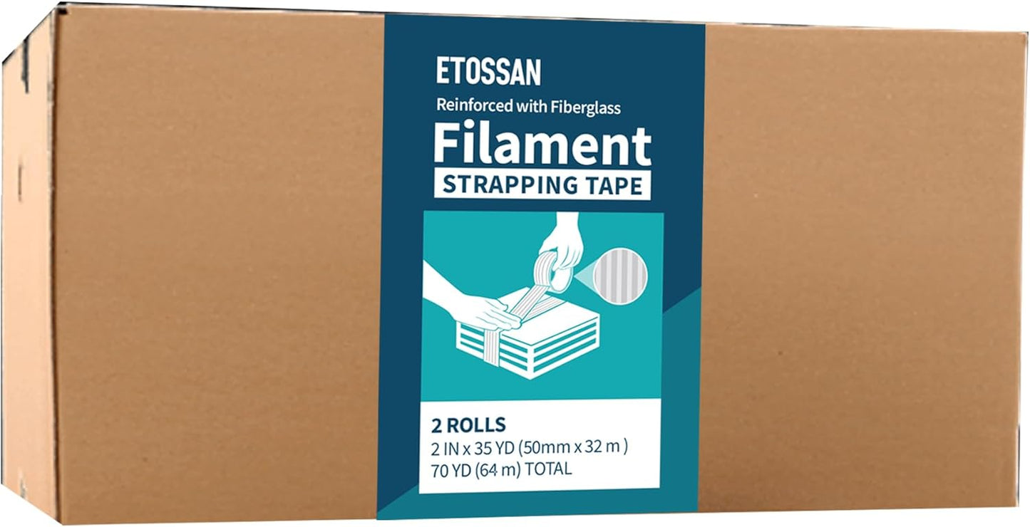 Strapping Tape, 2 Roll 2 Inch X 1260" 5.5 Mil, Fiberglass Heavy Duty Shipping and Moving Packing Tape,Clear