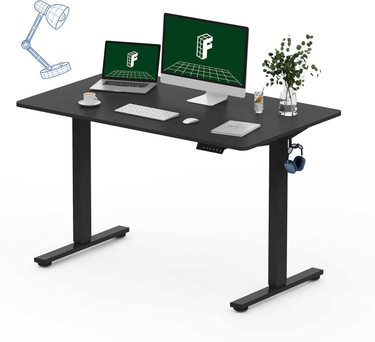 FLEXISPOT One-Piece Electric Standing Desk, 48 x 30 Inches Adjustable Desk with Seamless Desktop, Memory Controller Height Adjustment (Black Frame + Black Desktop, 2 Packages)