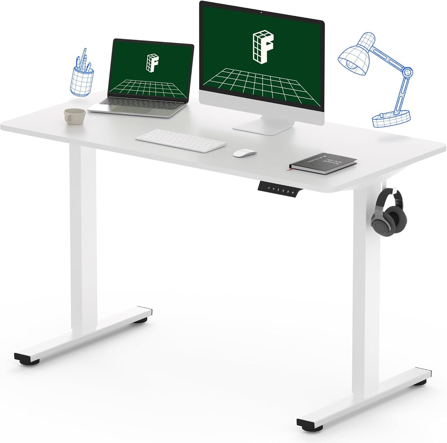 FLEXISPOT One-Piece Electric Standing Desk, 48 x 24 Inches Adjustable Desk with Seamless Desktop, Memory Controller Height Adjustment (White Frame + White Desktop, 2 Packages)