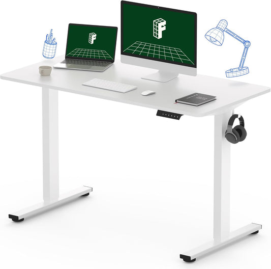 FLEXISPOT One-Piece Electric Standing Desk, 48 x 24 Inches Adjustable Desk with Seamless Desktop, Memory Controller Height Adjustment (White Frame + White Desktop, 2 Packages)