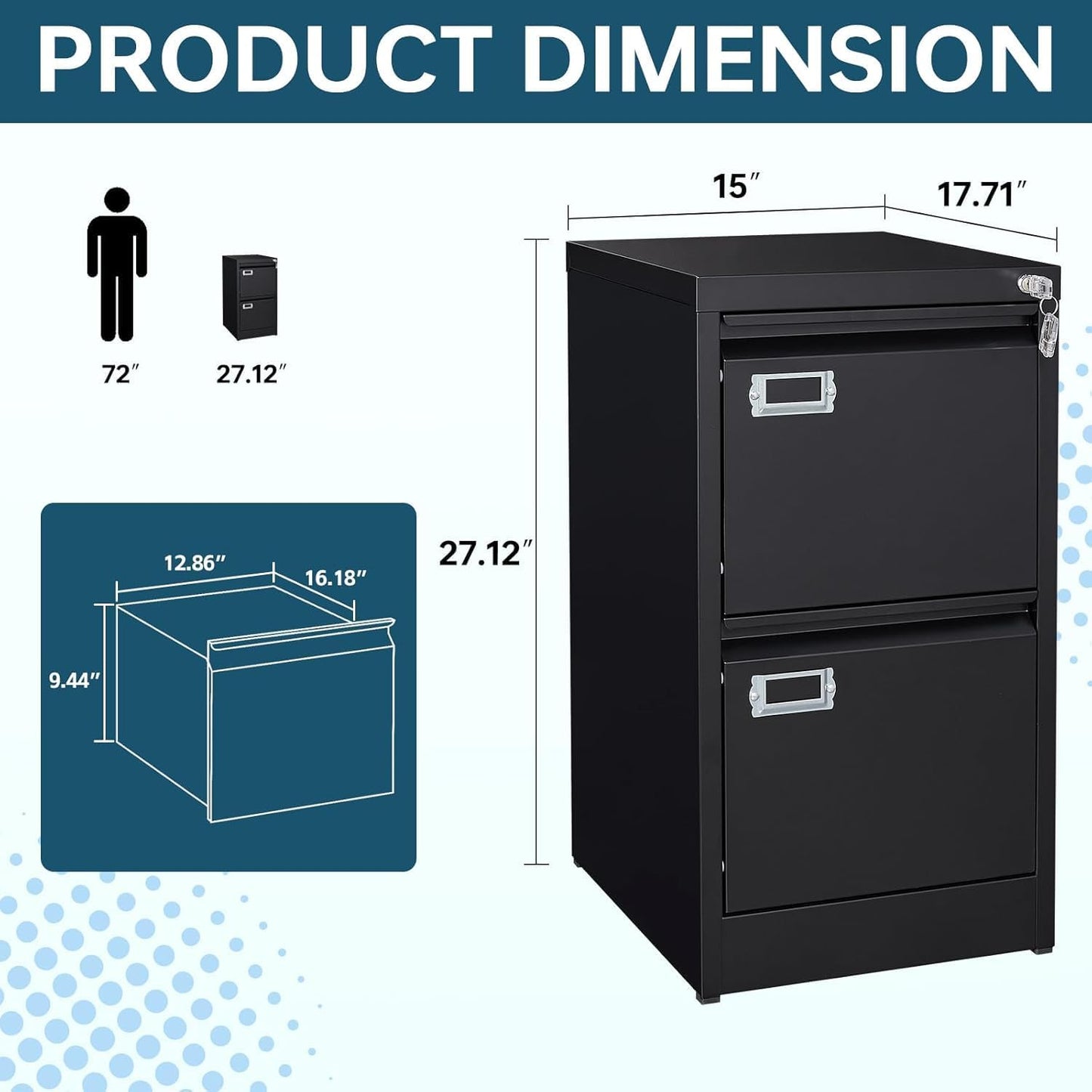 MIIIKO 2 Drawer Filing Cabinet with Lock, Metal Vertical File Cabinets for Home Office, Lockable File Storage Cabinets Under Desk, Letter/A4 File Folders Storage(Assembly Required)