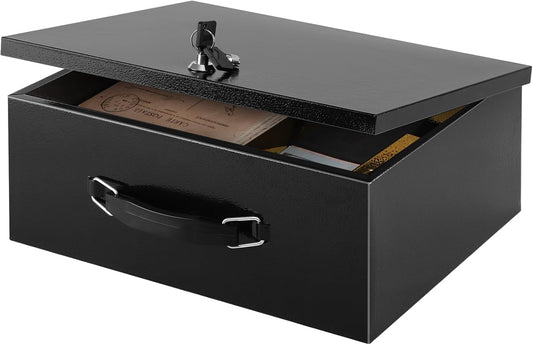 xydled Fire Resistant Safe Fire Safe Box with Key Lock for Home Office Security Storage for Valuables Documents,13.2 x 11 x 4 Inch,Black