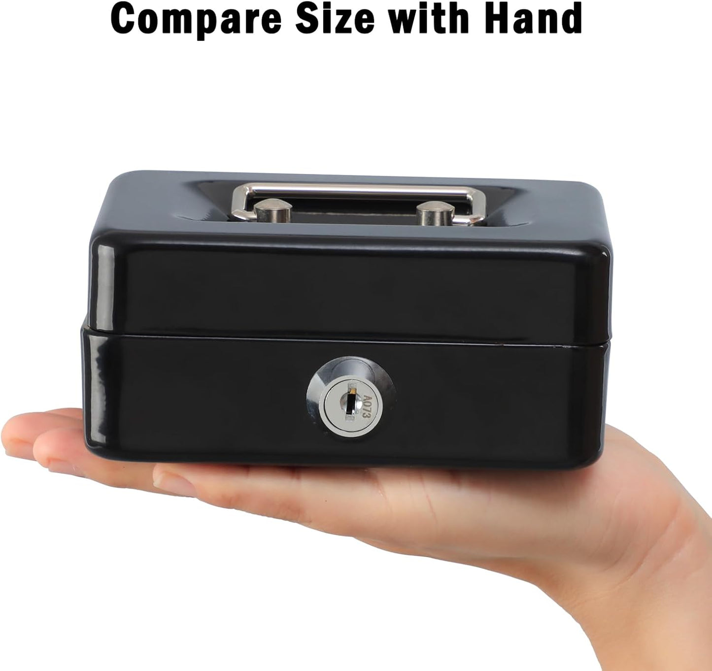 xydled Locking Steel Mini Cash Box with Removable Coin Tray and Key Lock for Kids,4.92" x 3.74" x 2.36",Black