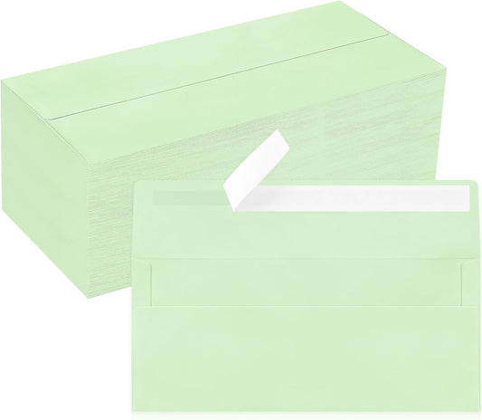 200 Pack #10 Business Envelopes, Light Green Standard Envelopes Self Seal, Letter Size Mailing Envelopes for Checks Letters Invoices Christmas Birthday Graduation Wedding, 4 1/8 x 9 1/2 Inch