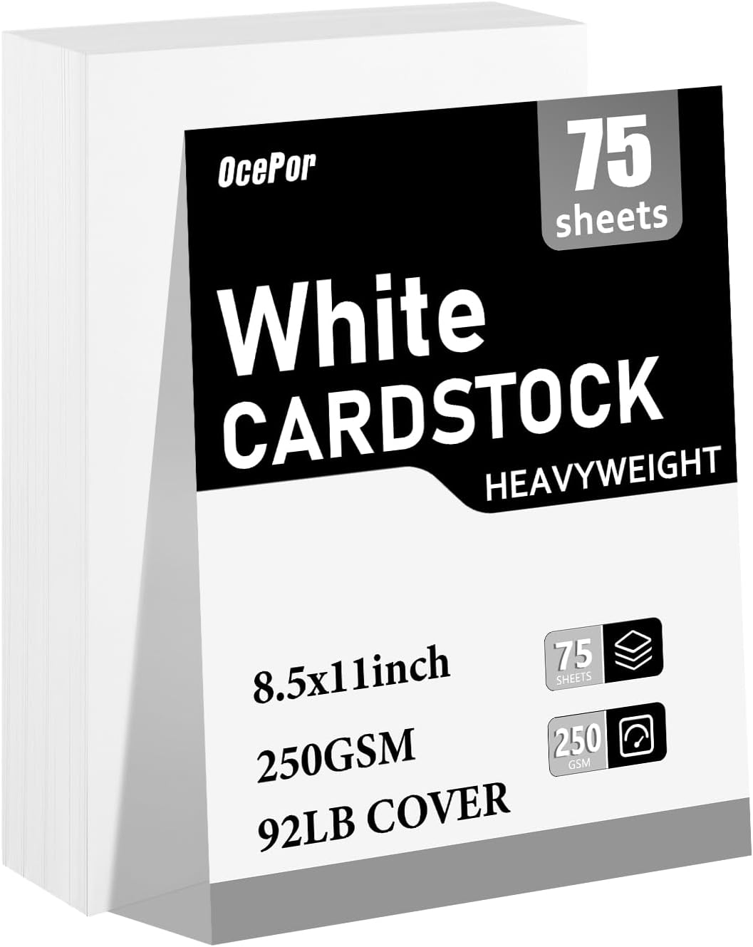 OcePor 75 Sheets White Cardstock 8.5 x 11, 92lb/250gsm Card Stock Paper, Thick Printer Cardboard Paper, Heavy Cardstock for Invitation, Resume, Certificate, Business Cards, Office