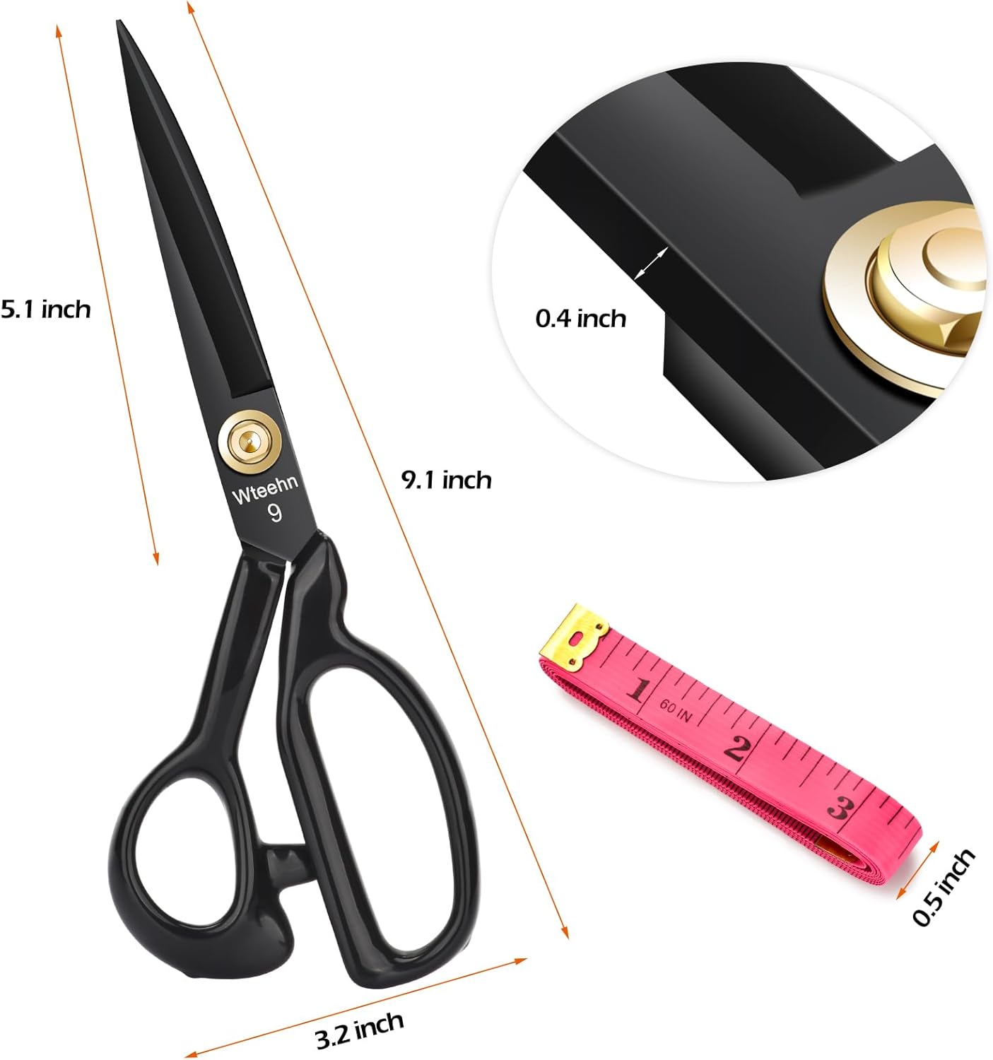 Fabric Scissors Professional, 9" Heavy Duty Sewing Scissor for Fabric Cutting, Tailor Sharp Sewing Shears for Cutting Leather craft Home Office Students Artists Dressmakers